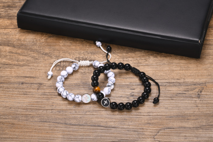 Wholesale Stainless Steel Cross Beaded Couple Bracelet