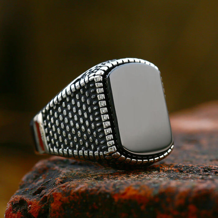 Wholesale Stainless Steel Punk Black Stone Signet Rings