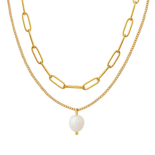 Wholesale Stainless Steel Multi Paperclip Necklace with Pearl