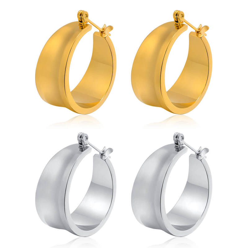 Wholesale Stainless Steel Wide Flat Hoop Earrings