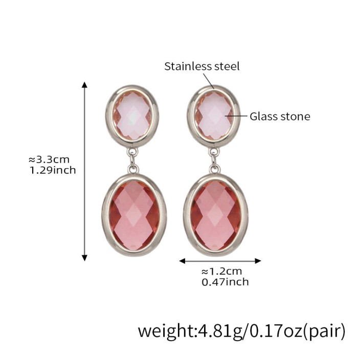 Wholesale Stainless Steel Oval Double Drop Gemstone Earrings
