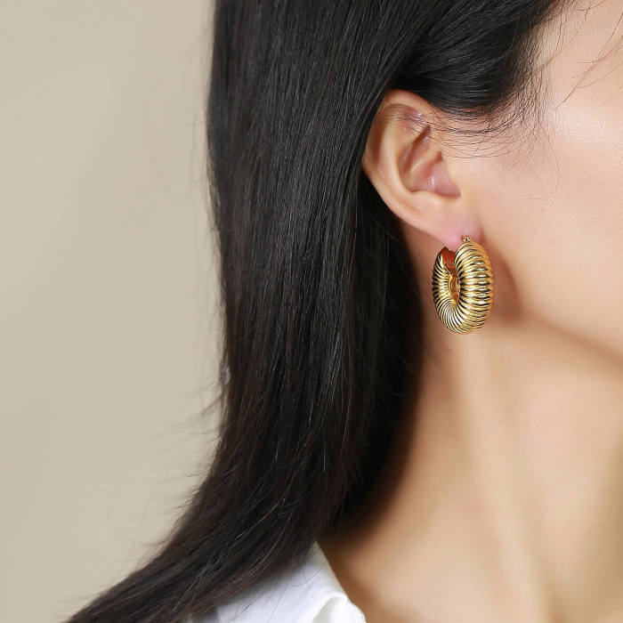 Wholesale Stainless Steel Ribbed Hoop Earrings