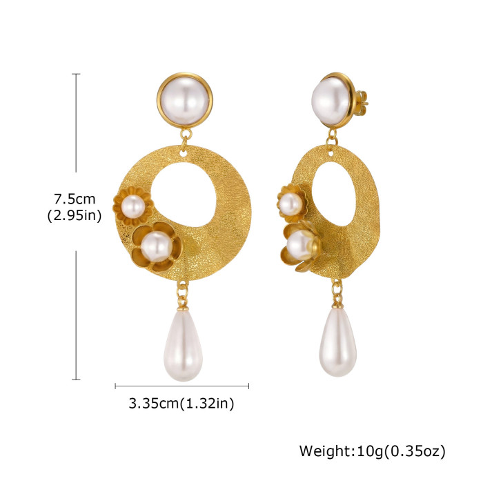 Wholesale Gold Plated Pearl & Flower Statement Dangle Earrings