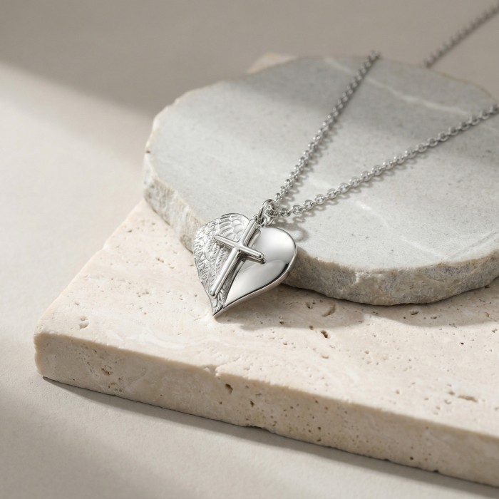 Wholesale Stainless Steel Angel Wing Heart Cross Necklace