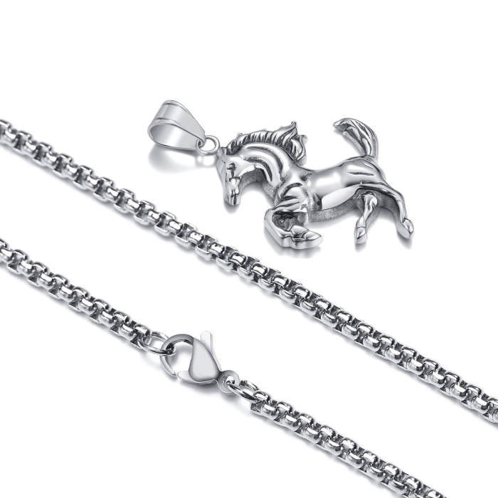 Wholesale Stainless Steel Running Horse Pendant Necklaces