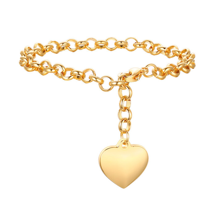 Wholesale Stainless Steel Round Link Chain  Bracelet with Heart Tag