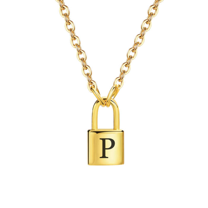 Wholesale Stainless Steel Initial Padlock Necklace