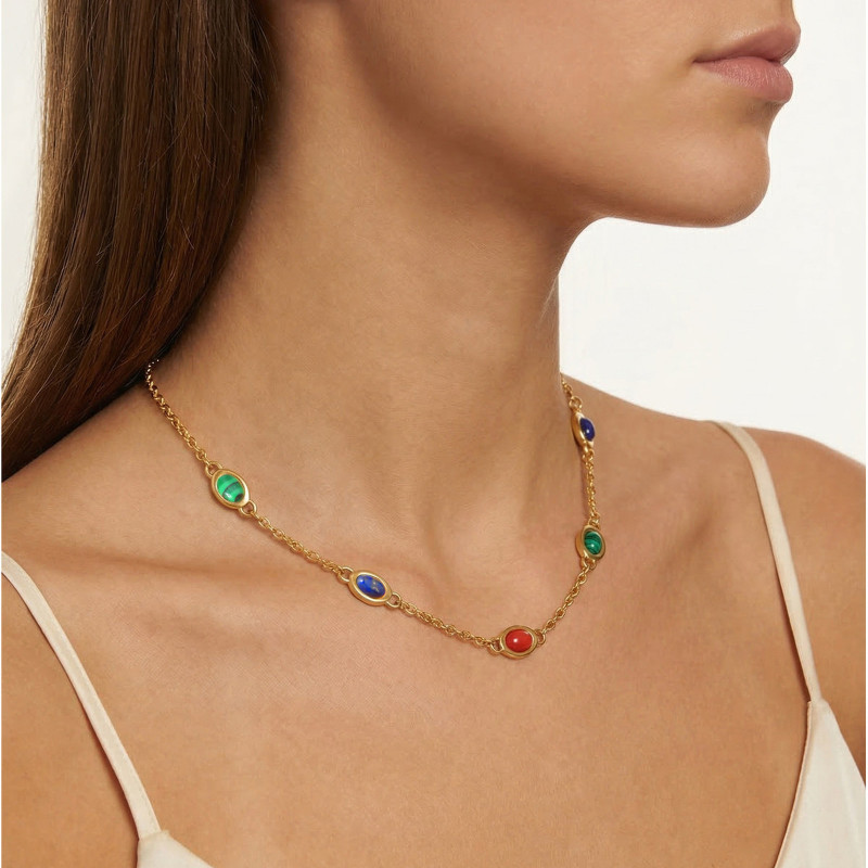 Wholesale Stainless Steel Multi-Gemstone Choker
