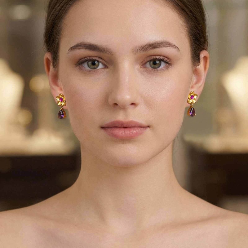 Wholesale Stainless Steel CZ Flower Drop Earrings