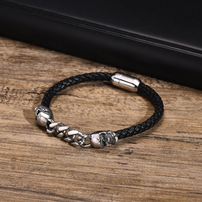 Wholesale Stainless Steel Chain and Leather Bracelet