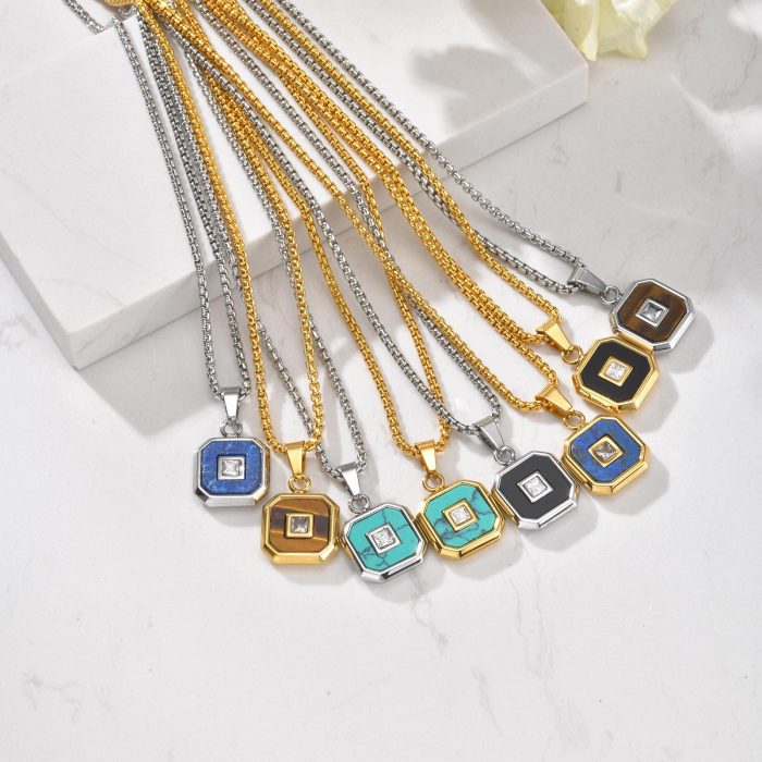 Wholesale Stainless Steel Lapis Lazuli Zircon Pendant