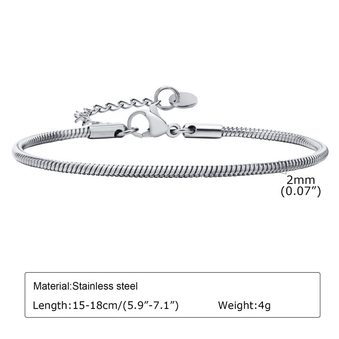Wholesale Stainless Steel 2mm Round Snake Chain Bracelet