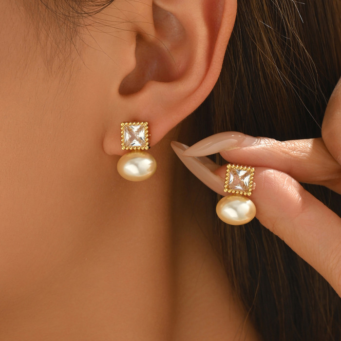 Wholesale Stainless Steel Square CZ Studs