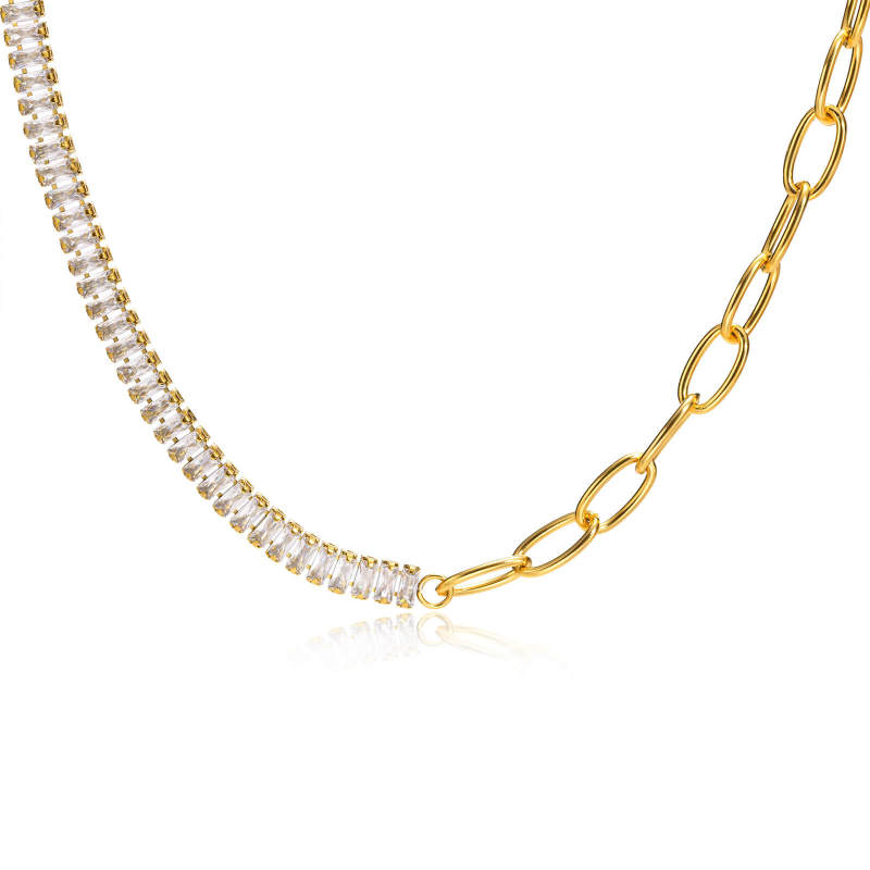 Wholesale Stainless Steel Half Tennis Necklace