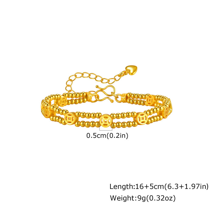 Wholesale Brass Double-Layer Lucky Coin Bead Bracelet