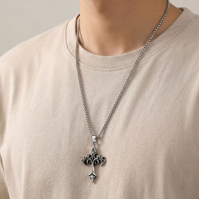 Wholesale Stainless Steel Fleur-de-Lis Cross Pendant