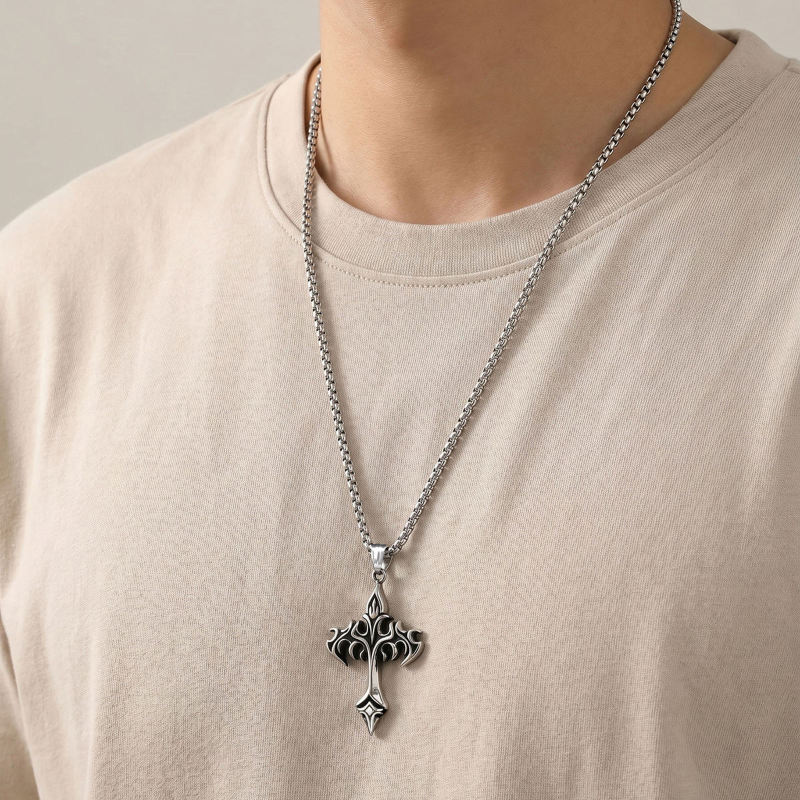 Wholesale Stainless Steel Fleur-de-Lis Cross Pendant