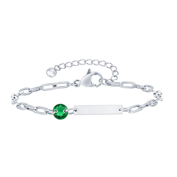 Wholesale Stainless Steel Engravable Birthstone Paperclip Bracelet