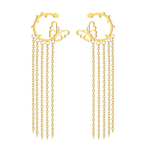 Wholesale Stainless Steel Fashion Butterfly Tassel Earrings