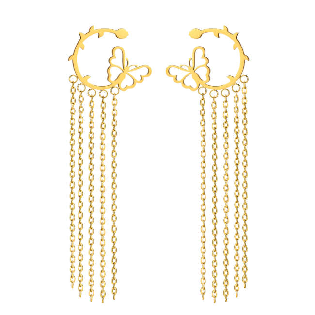 Wholesale Stainless Steel Fashion Butterfly Tassel Earrings