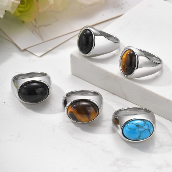 Wholesale Stainless Steel Natural Stone Oval Ring