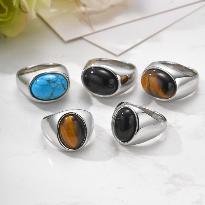 Wholesale Stainless Steel Natural Stone Oval Ring