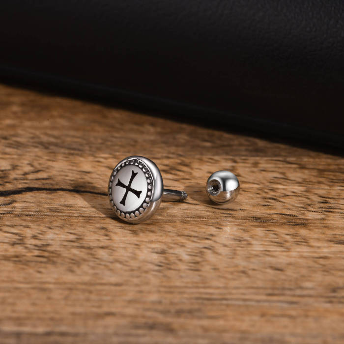 Wholesale Stainless Steel Cross Circle Stud Earring for Men