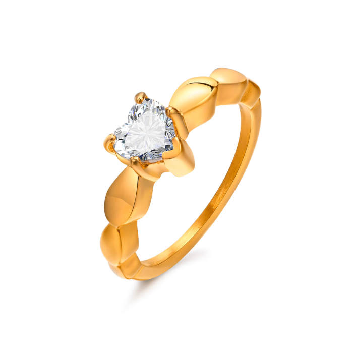 Wholesale Stainless Steel Heart Shape CZ Rings for Women