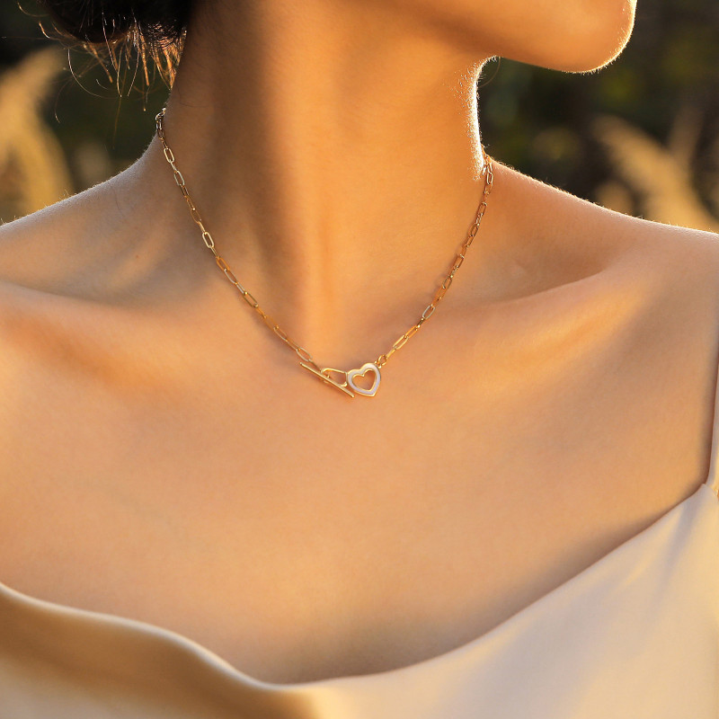 Wholesale Stainless Steel Gold Plated T-Bar Paperclip Necklace