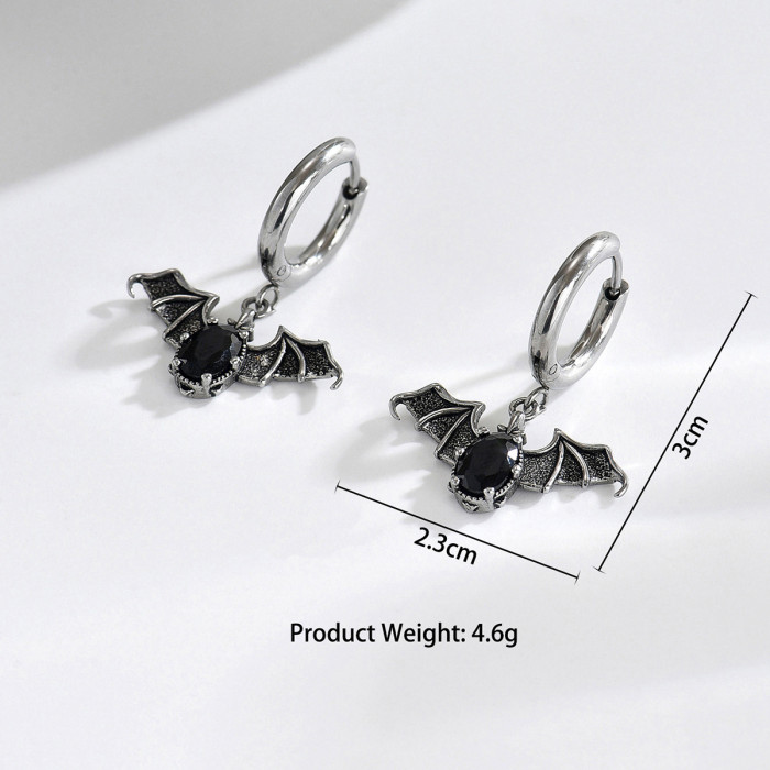 Wholesale Stainless Steel Gothic Bat Huggie Earrings