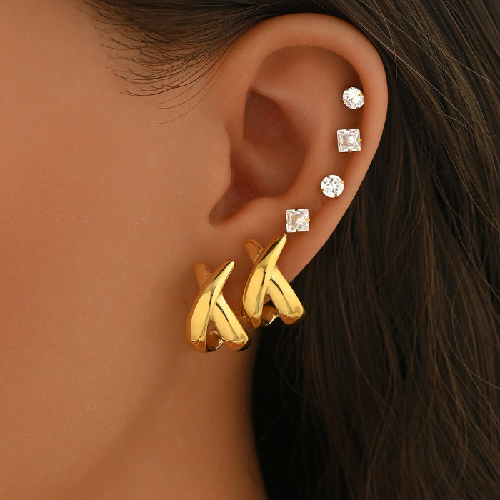 Wholesale Stainless Steel Criss-Cross Earrings Set