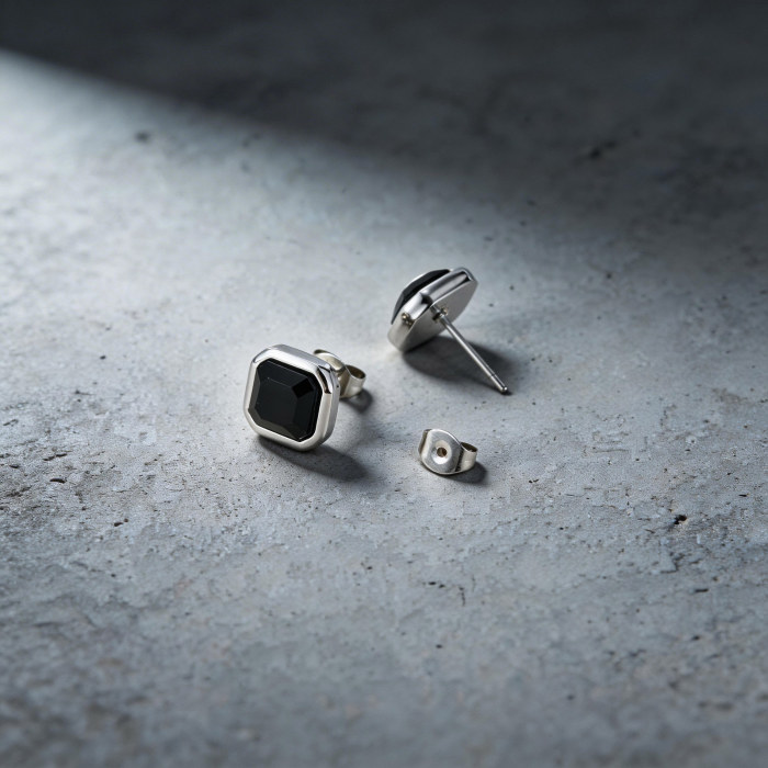 Wholesale Stainless Steel Black Onyx  Stud Earrings
