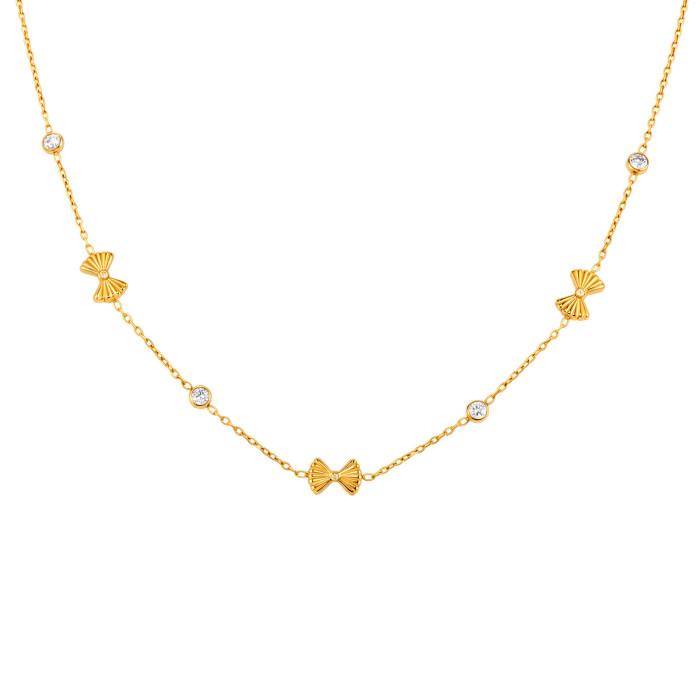 Wholesale Stainless Steel Ribbed Bow Knot Necklace