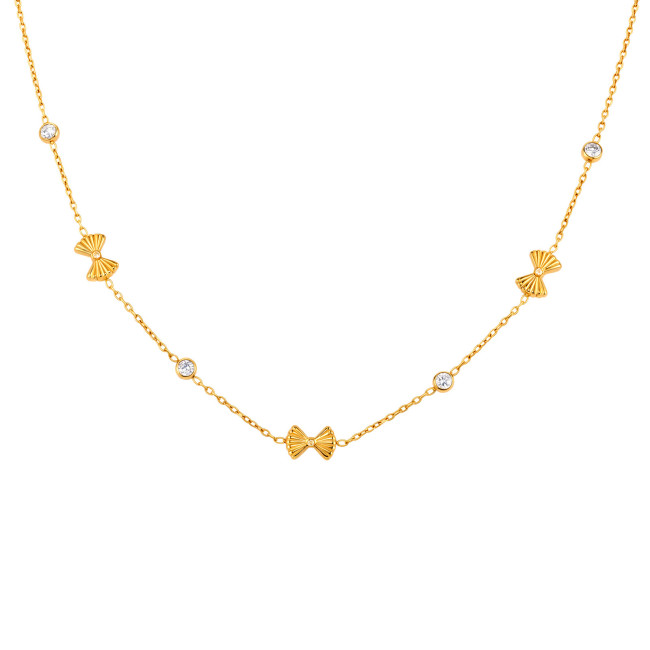 Wholesale Stainless Steel Ribbed Bow Knot Necklace