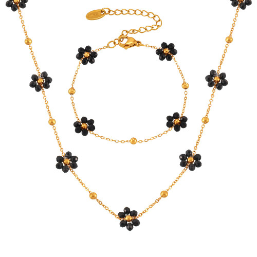 Wholesale Stainless Steel Beaded Flower Jewelry Set