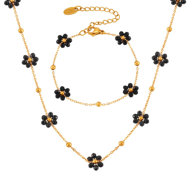 Wholesale Stainless Steel Beaded Flower Jewelry Set