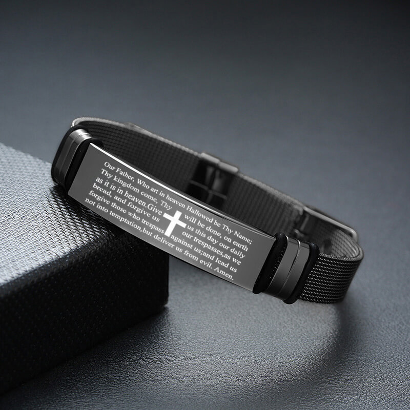 Wholesale Stainless Black Mesh Faith Bracelet