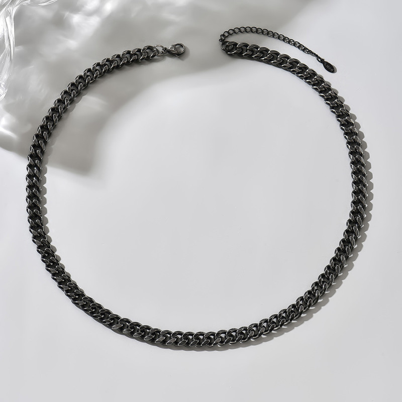 Wholesale Men's Black Stainless Steel Cuban Link Chain