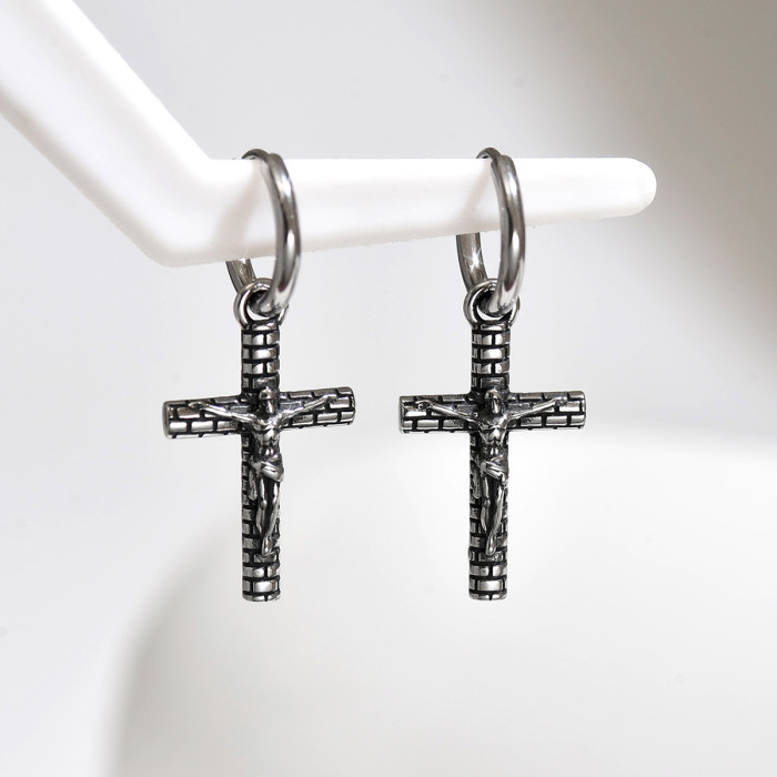 Wholesale Retro Stainless Steel Crucifix Earrings