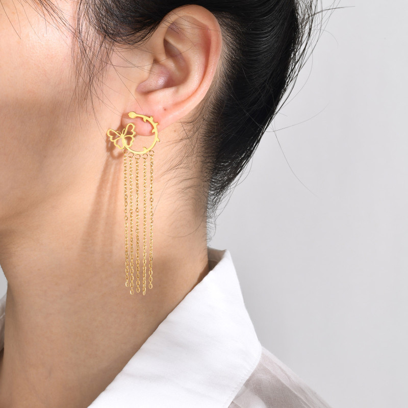 Wholesale Stainless Steel Fashion Butterfly Tassel Earrings