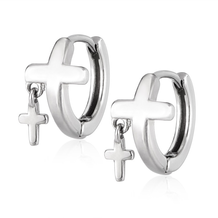 Wholesale Stainless Steel Double Cross Earrings