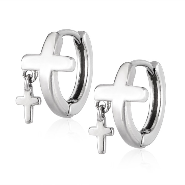 Wholesale Stainless Steel Double Cross Earrings