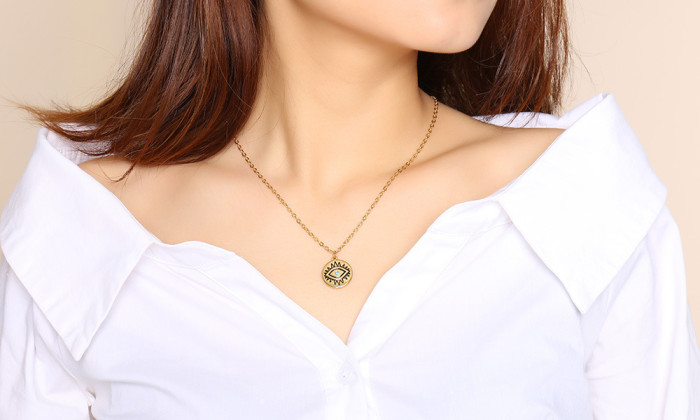 Wholesale Stainless Steel Women Eye Pattern Coin Pendant Necklace