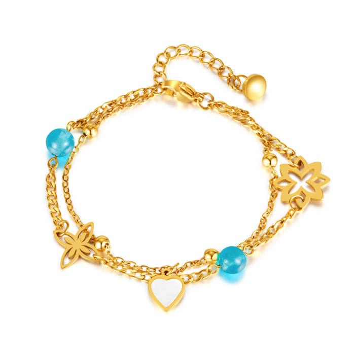 Wholesale Stainless Steel Double Layered Heart Bracelet