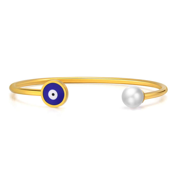 Wholesale Stainless Steel Evil Eye Open Bangle Cuff Bracelet