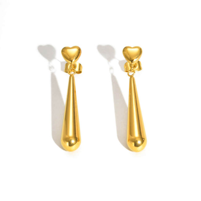 Wholesale Stainless Steel Heart Long Drop Earrings