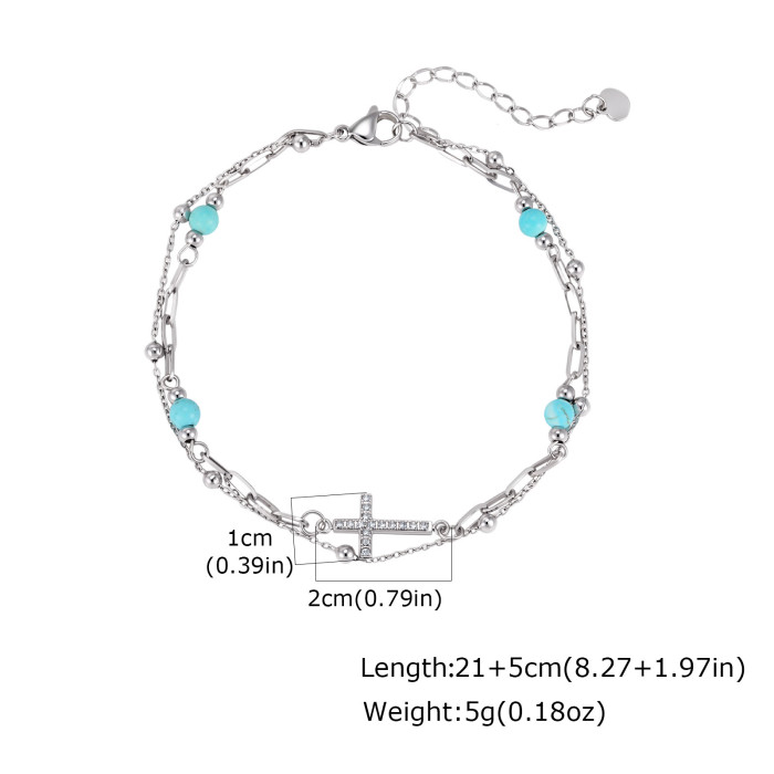 Wholesale Stainless Steel Modern Turquoise & Cross Ankle