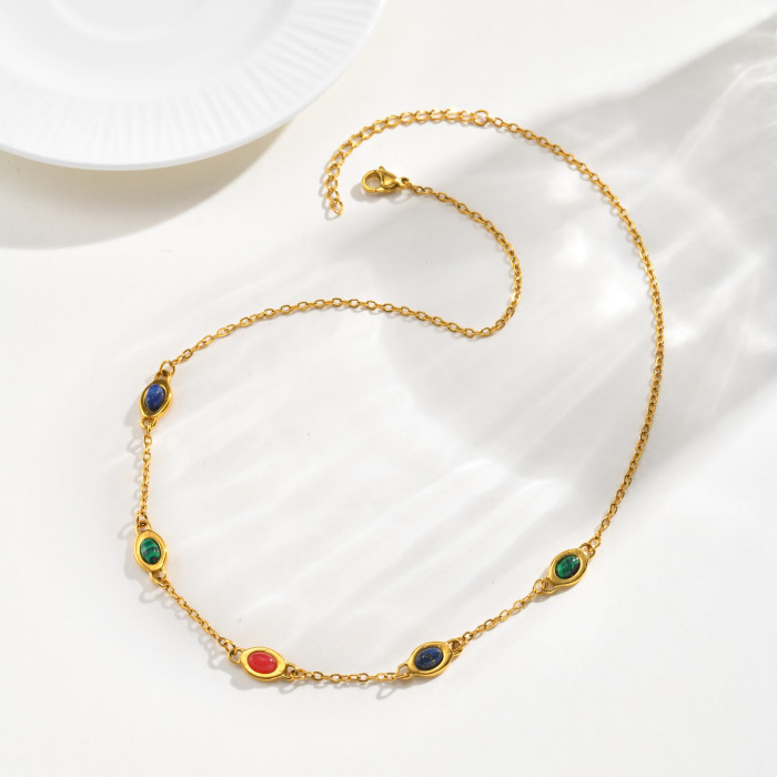 Wholesale Stainless Steel Multi-Gemstone Choker