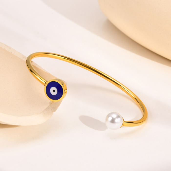 Wholesale Stainless Steel Evil Eye Open Bangle Cuff Bracelet