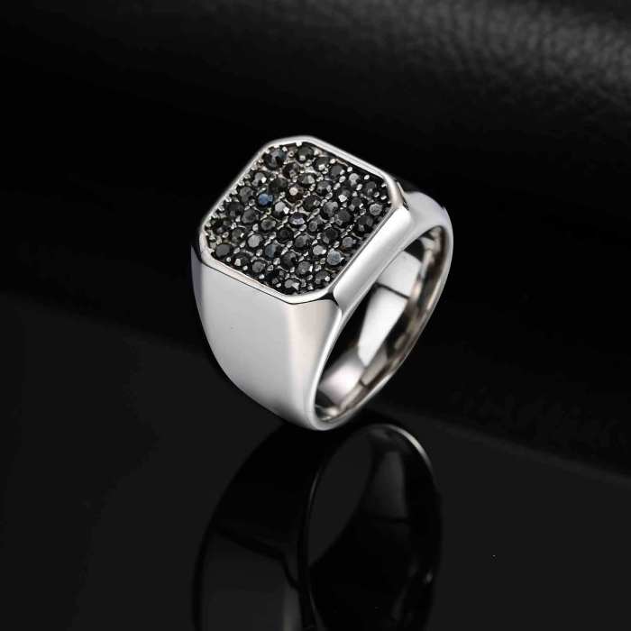 Wholesale Stainless Steel Men's Black Pavé Ring